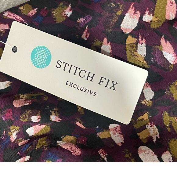 NINE BRITTON FAUX WRAP LONG SLEEVE BLOUSE MEDIUM PETITE‎ PURPLE MULTICOLOR NWT - Picture 5 of 12